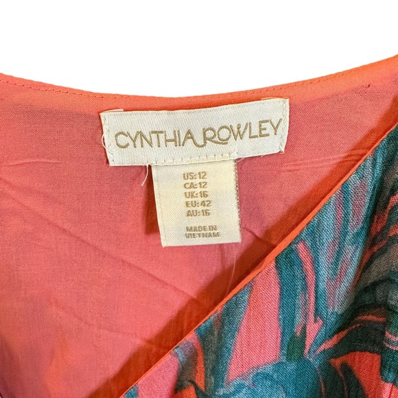 Cynthia Rowley Designer Sleeveless Dress Pink with Green Leaves Size 12 - Picture 2 of 5